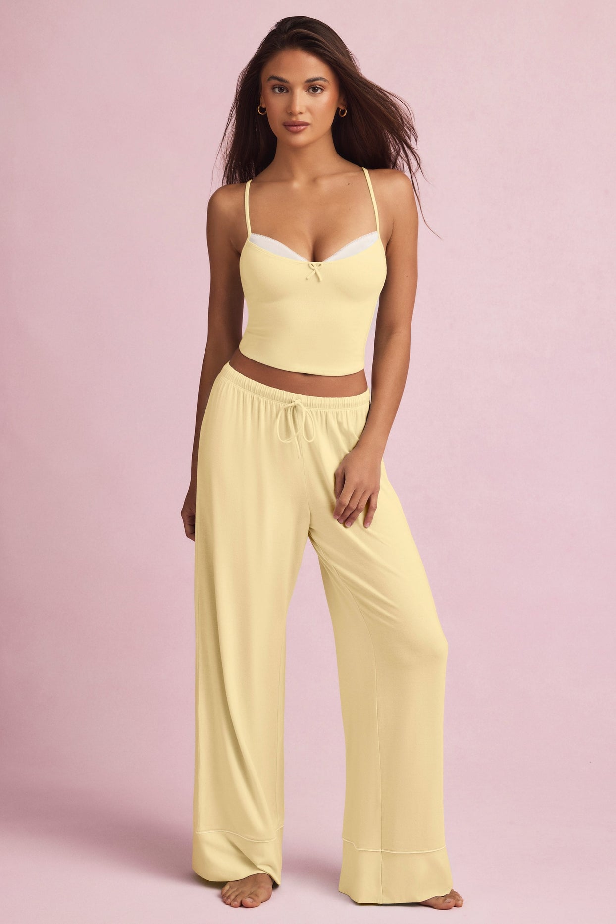 Mid-Rise Pyjama Trousers in Pastel Yellow