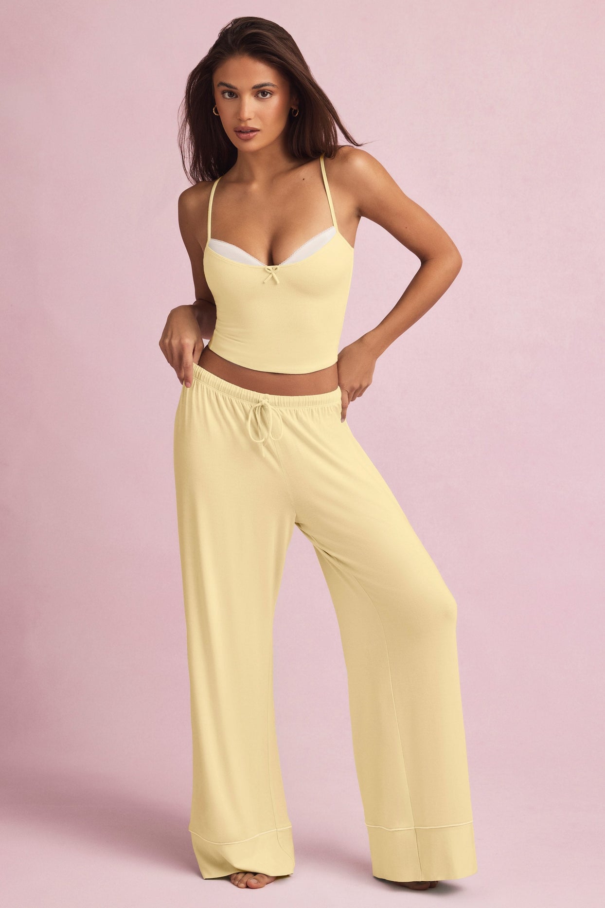 Mid-Rise Pyjama Trousers in Pastel Yellow