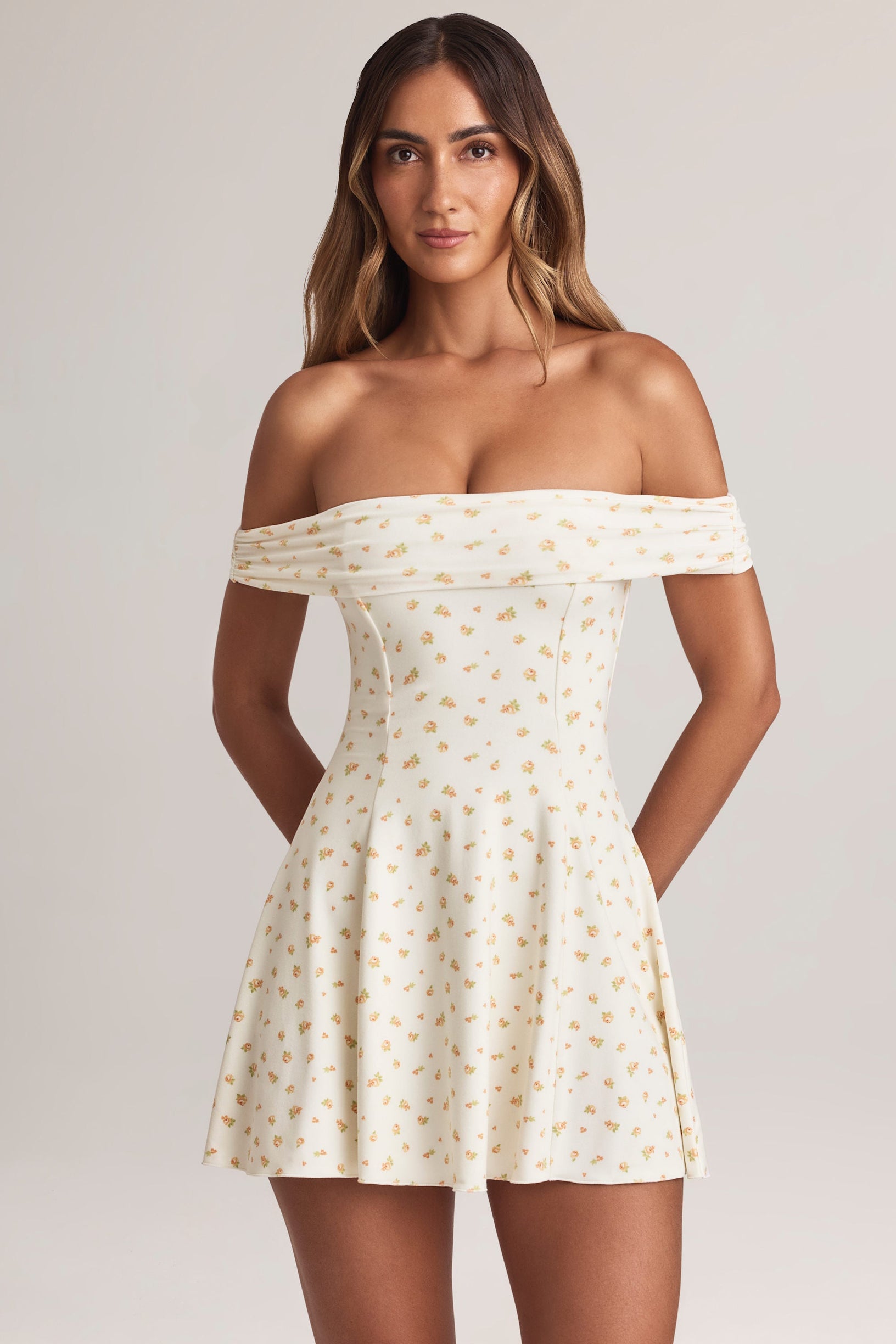 Modal Off-Shoulder A-Line Mini Dress in Floral Print - 1