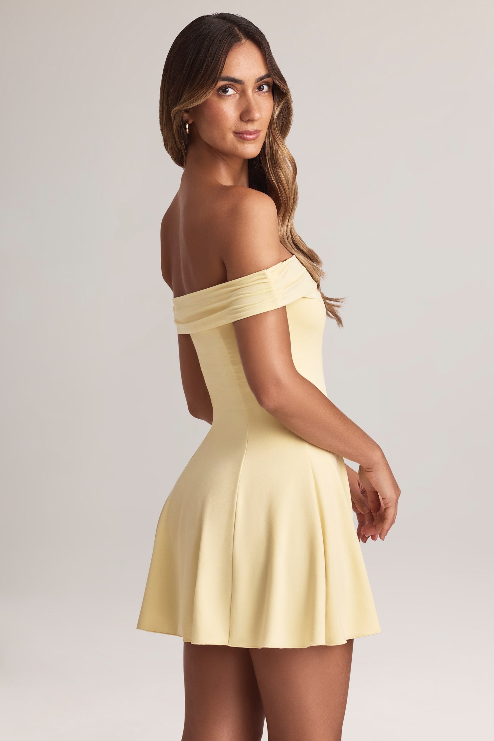 Modal Off-Shoulder A-Line Mini Dress in Lemon Sherbet - 1