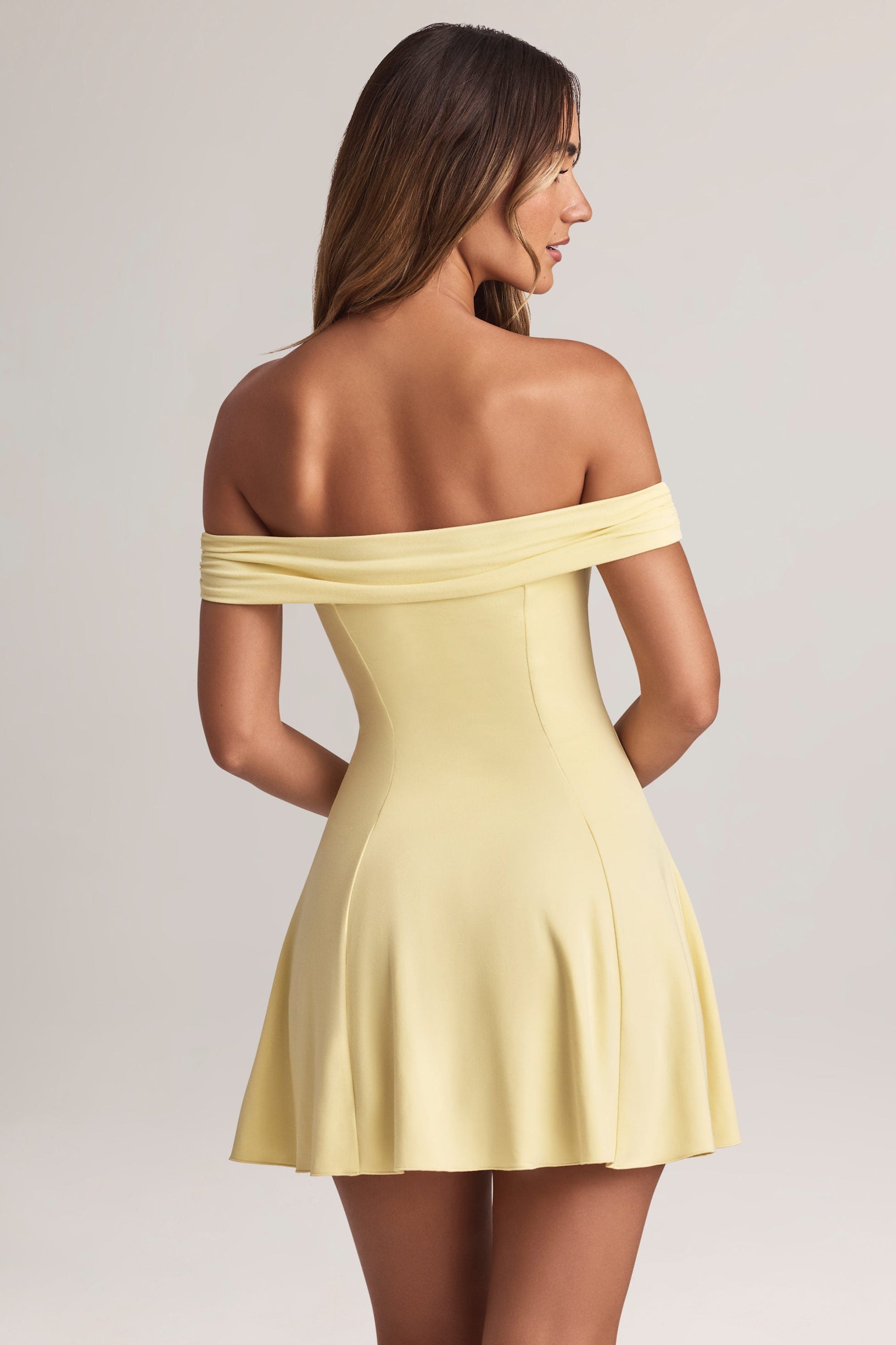 Modal Off-Shoulder A-Line Mini Dress in Lemon Sherbet - 2