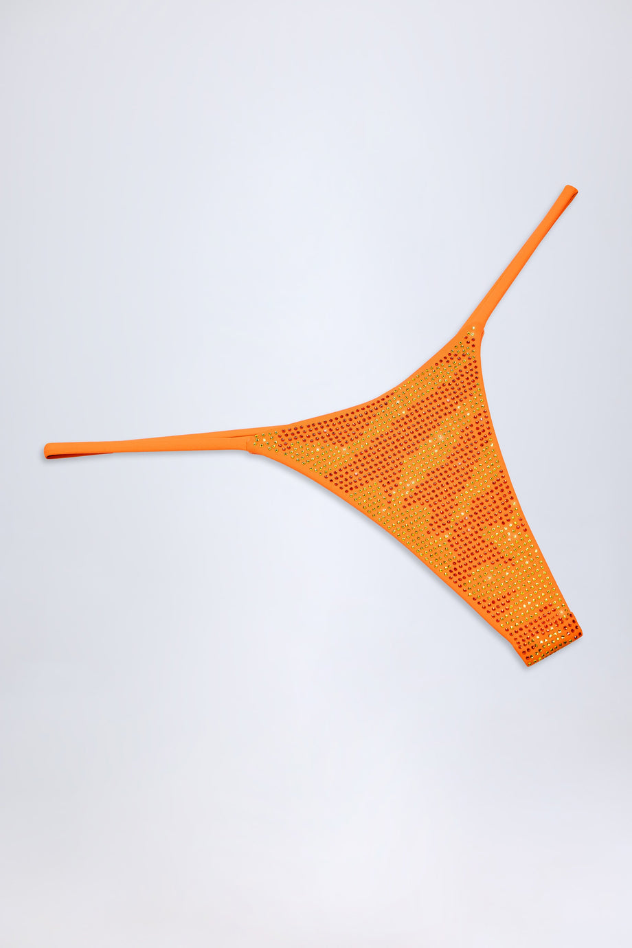 Embellished Thong Bikini Bottoms in Orange Tropical Print