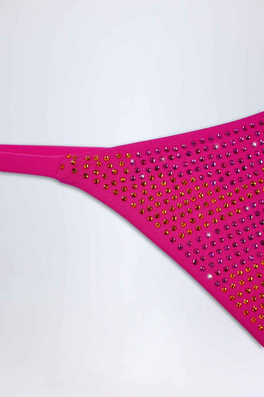 Embellished Thong Bikini Bottoms in Pink Tropical Hotfix