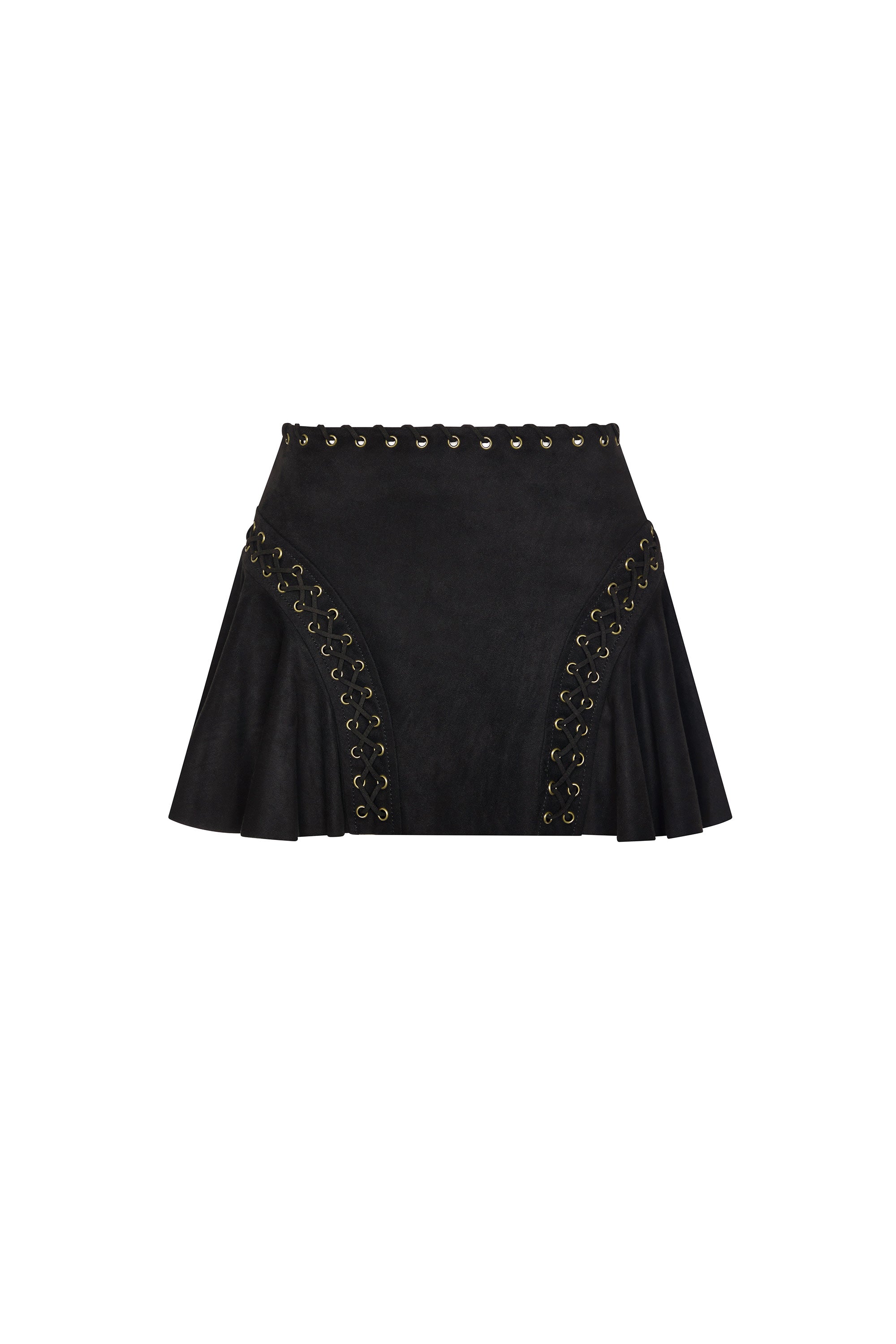 Lace-Up Mid-Rise Mini Skirt in Black