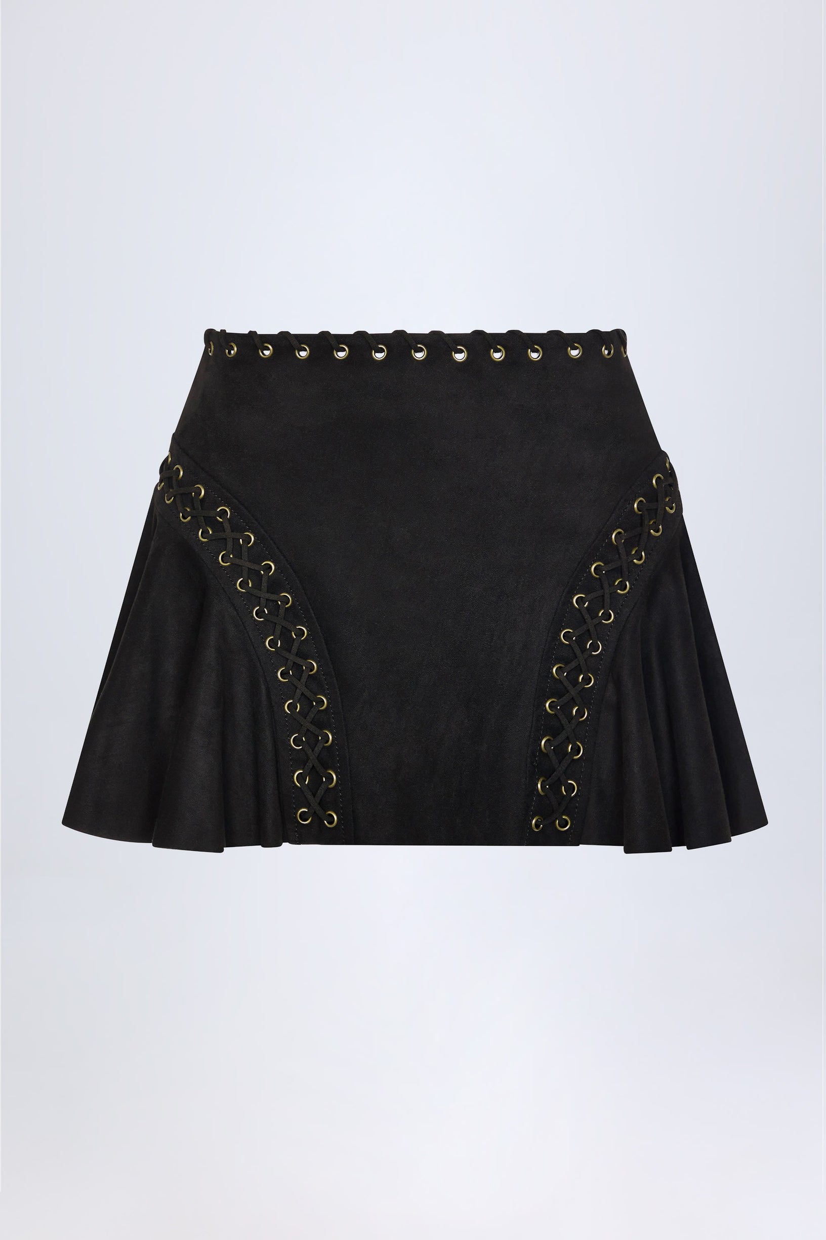 Lace-Up Mid-Rise Mini Skirt in Black - 1