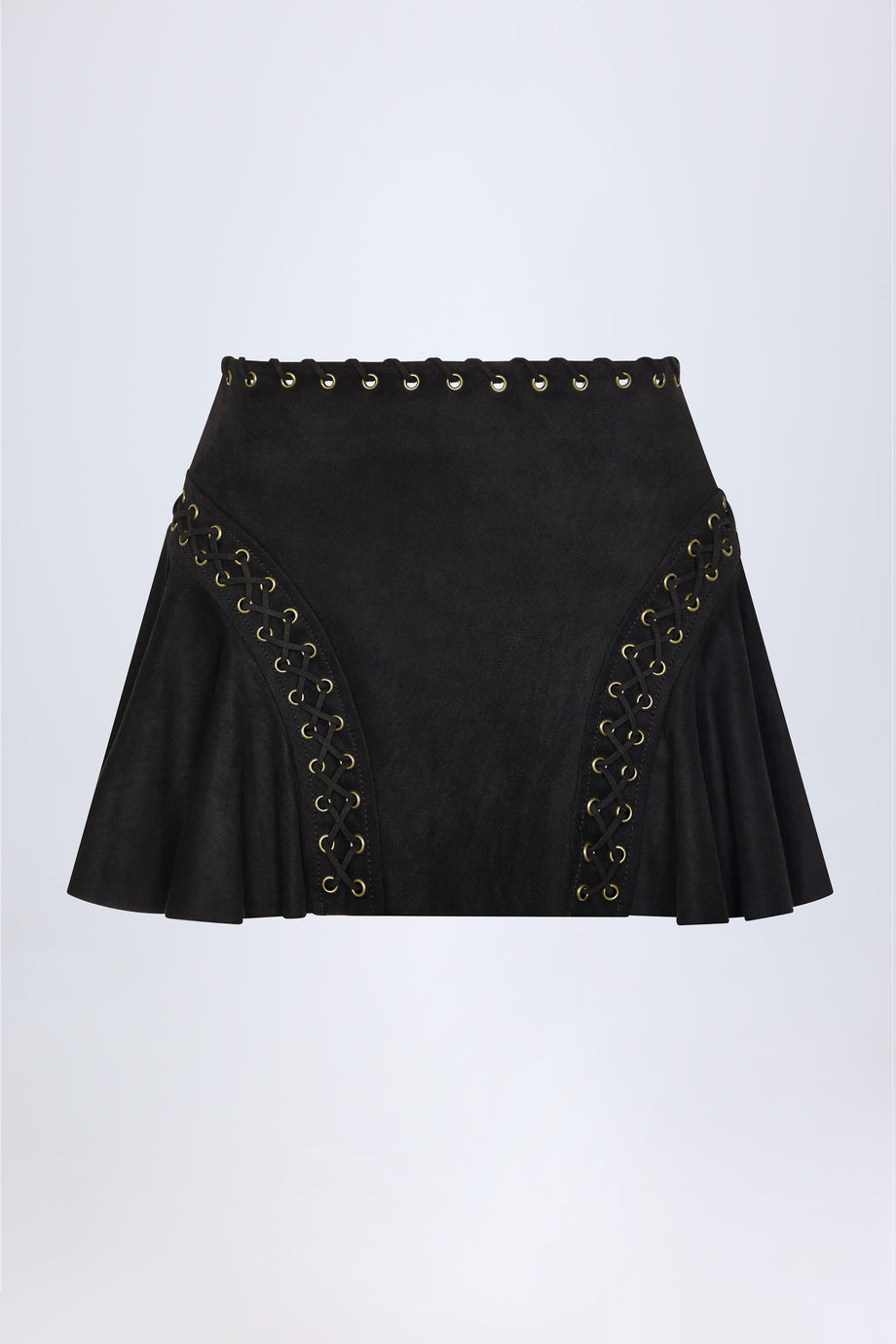Lace-Up Mid-Rise Mini Skirt in Black