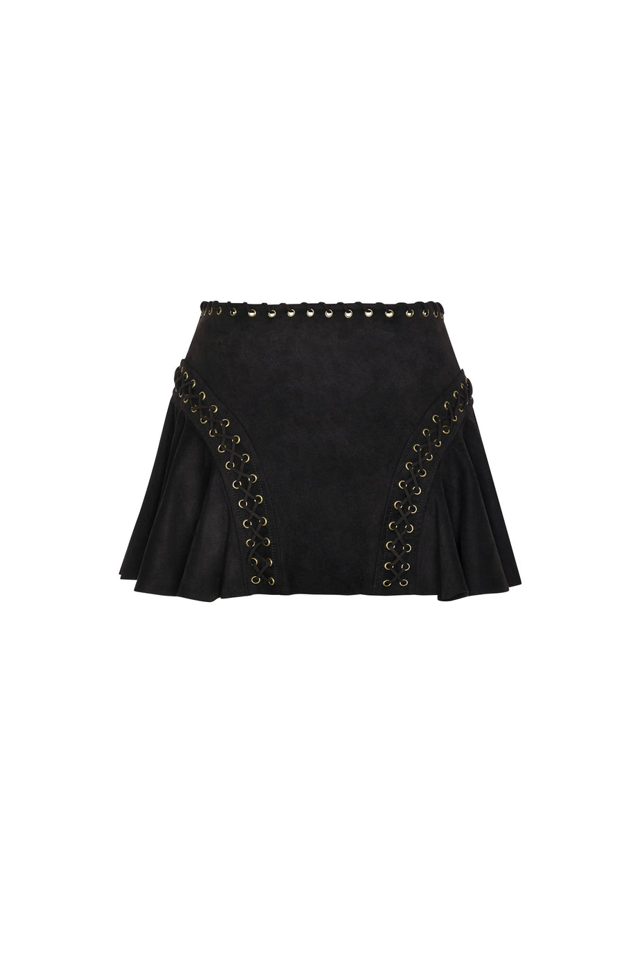 Lace-Up Mid-Rise Mini Skirt in Black