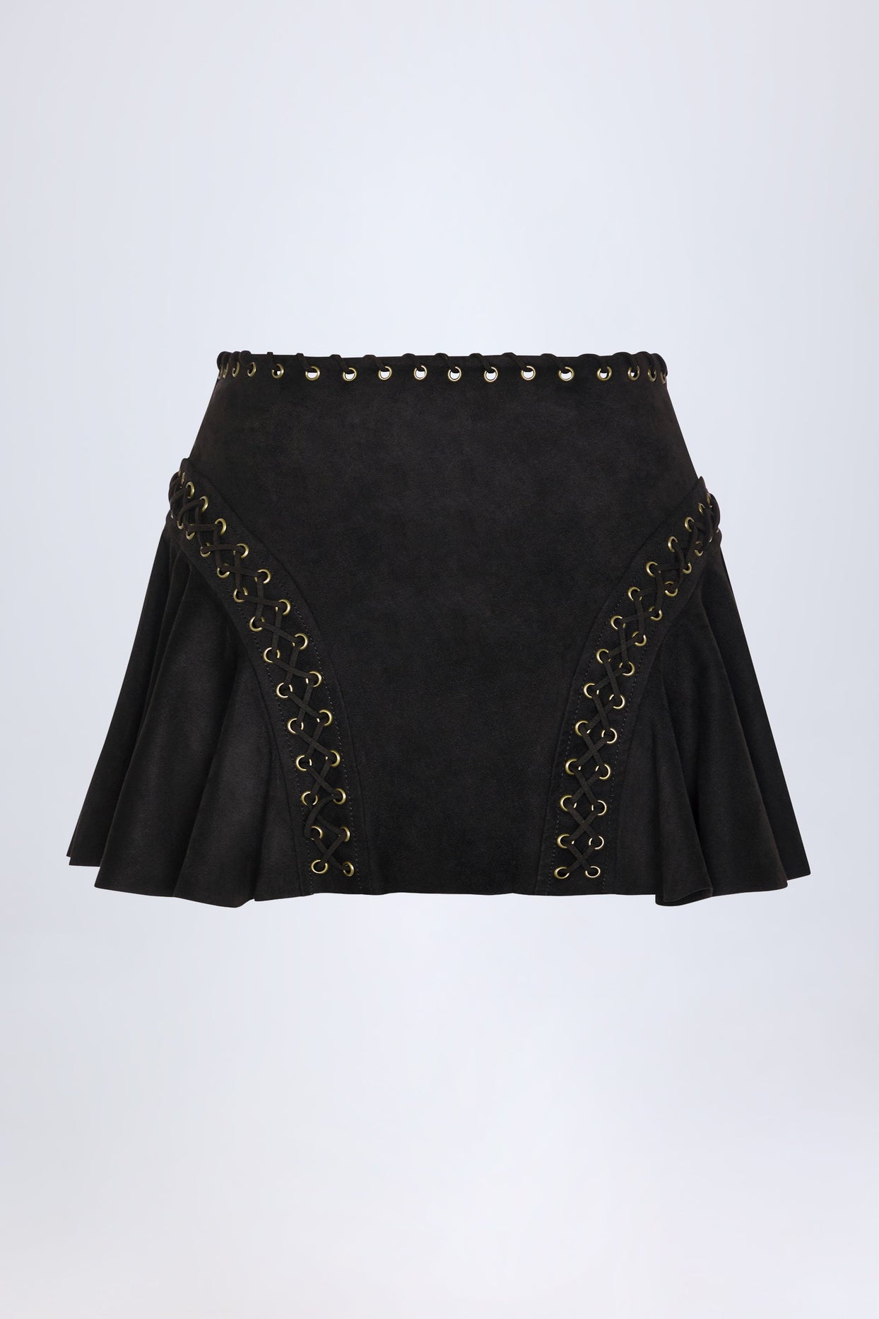 Lace-Up Mid-Rise Mini Skirt in Black
