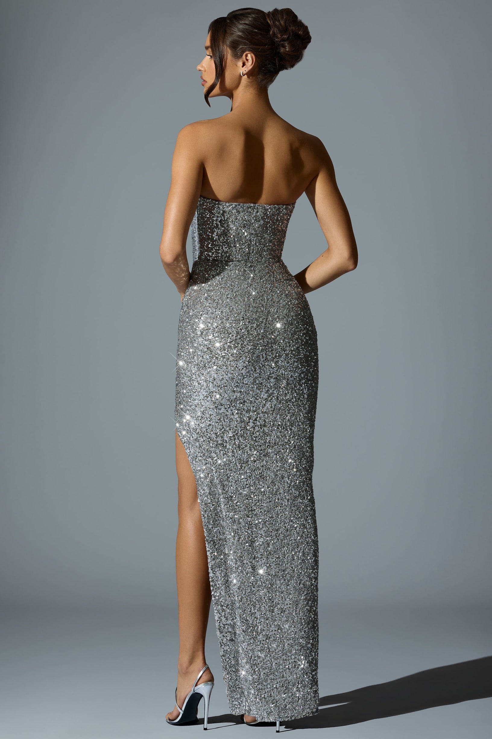 Embellished Corset Gown in Silver - 2