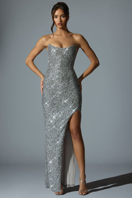 Embellished Corset Gown in Silver