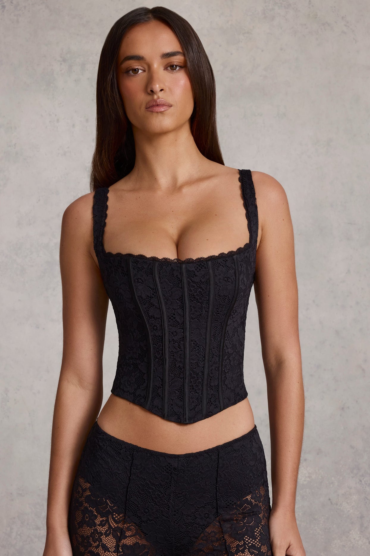 Lace-Up Corset Top in Black