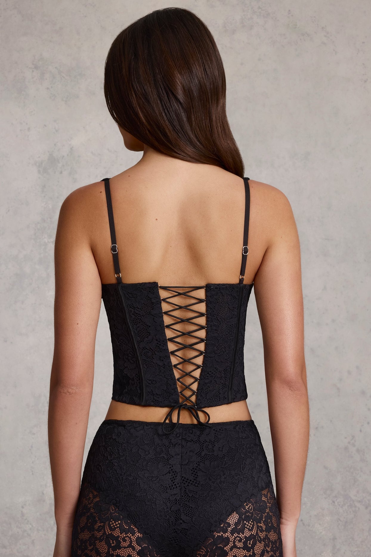 Lace-Up Corset Top in Black