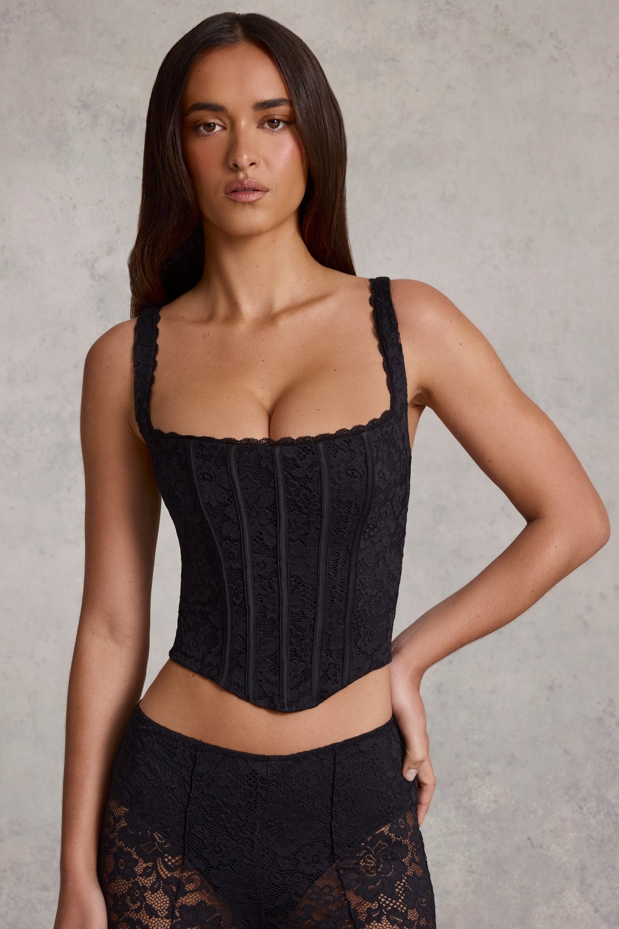 Lace-Up Corset Top in Black