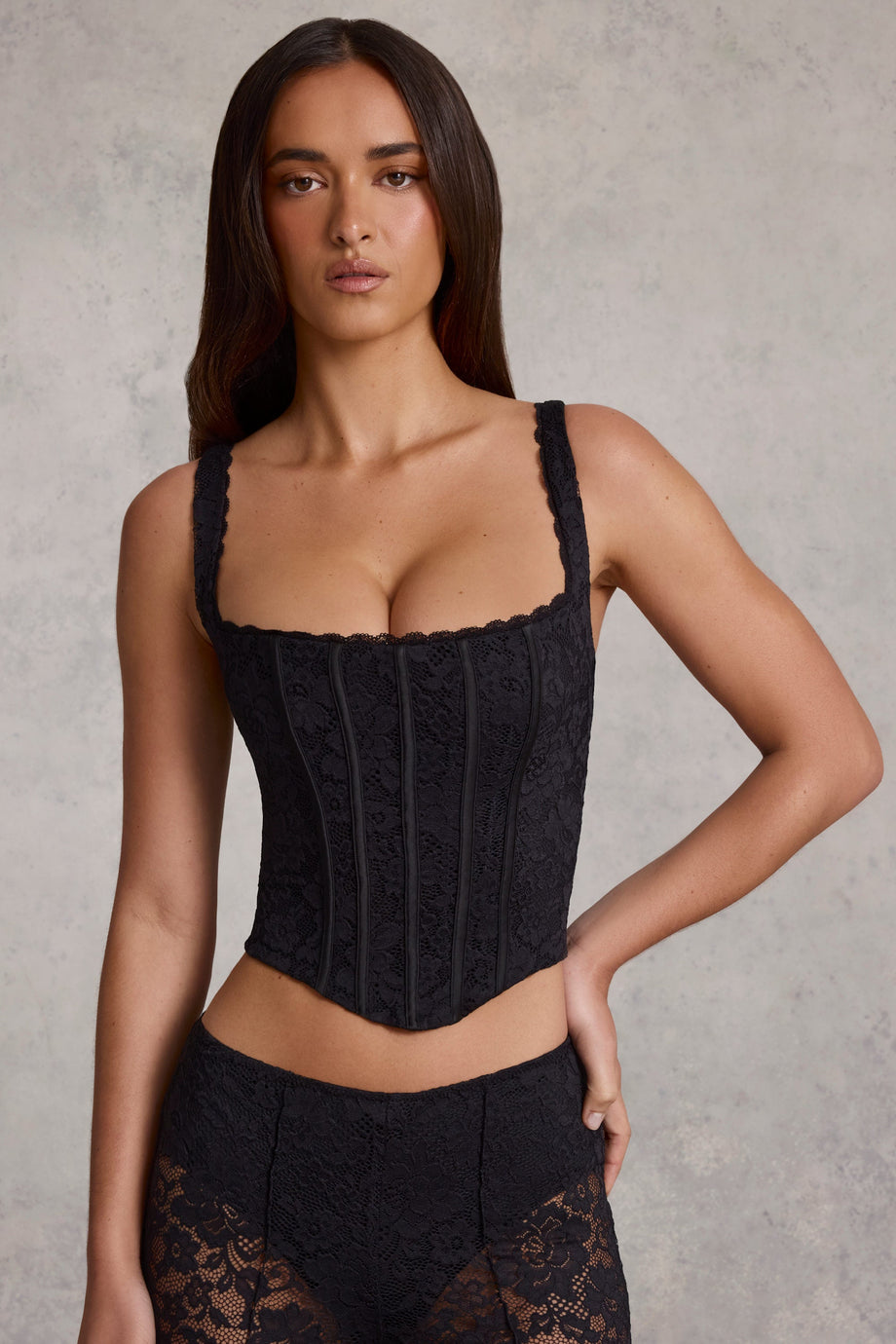 Lace-Up Corset Top in Black