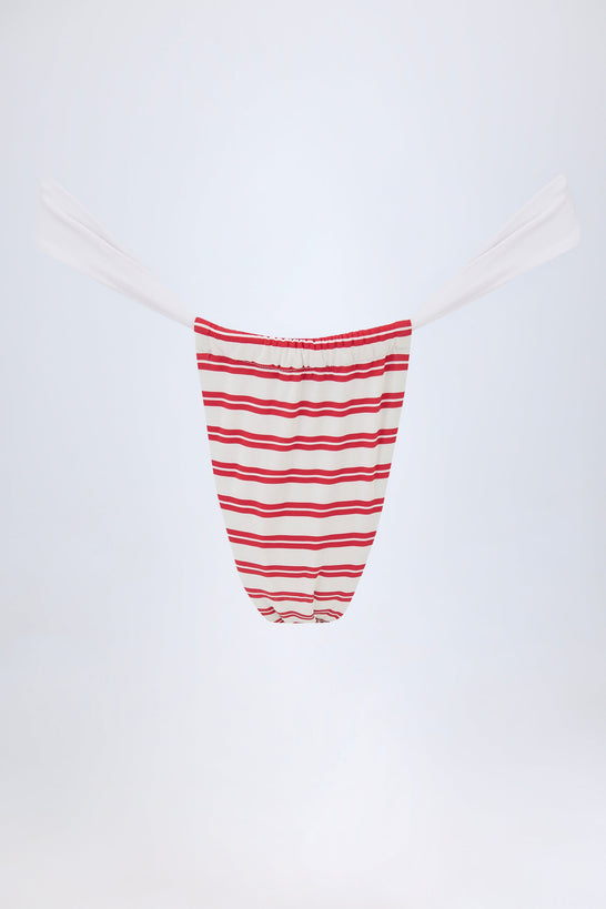 Ruched Cheeky Bikini Bottoms in Cherry Red Double Stripe