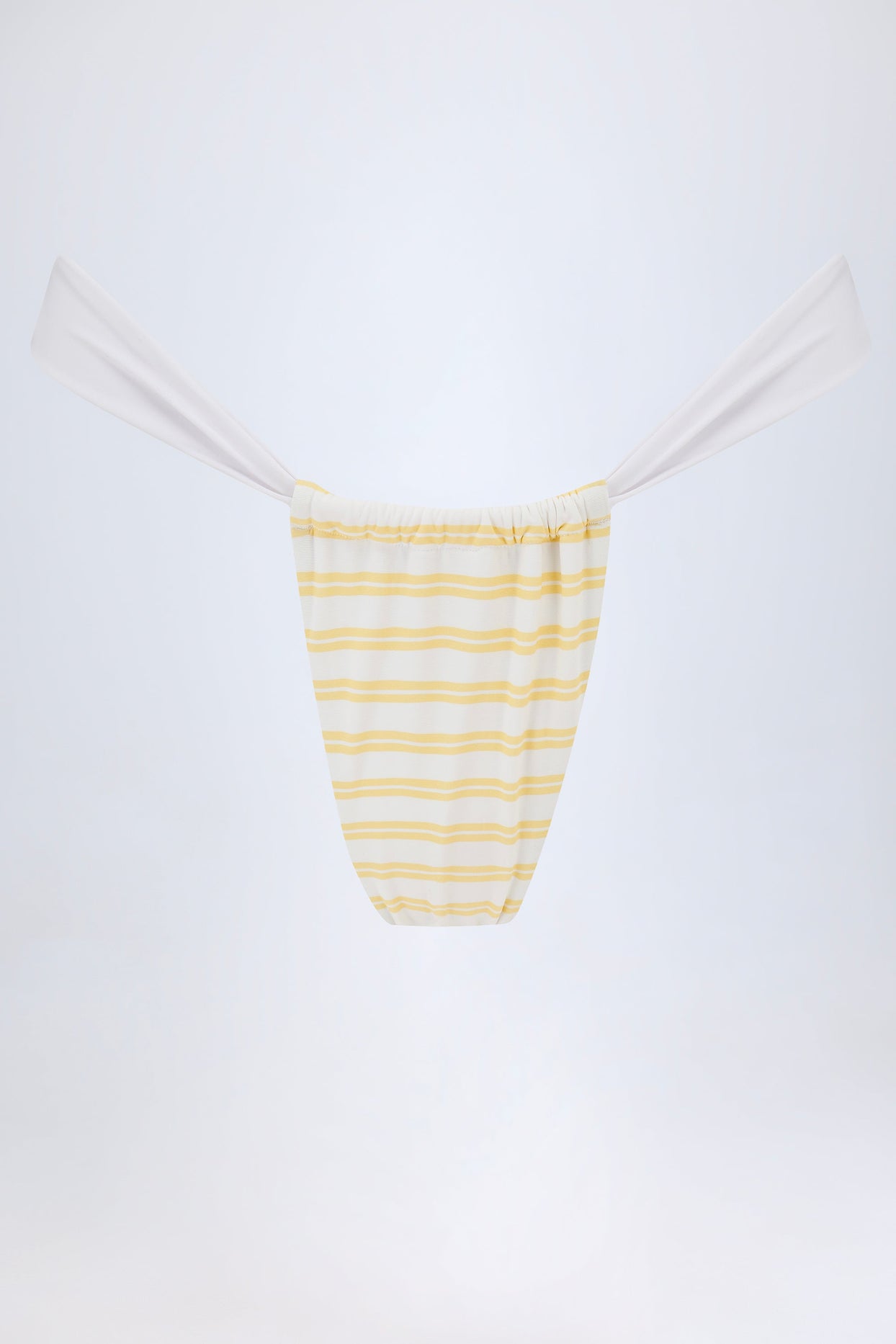 Ruched Cheeky Bikini Bottoms in Lemon Yellow Double Stripe