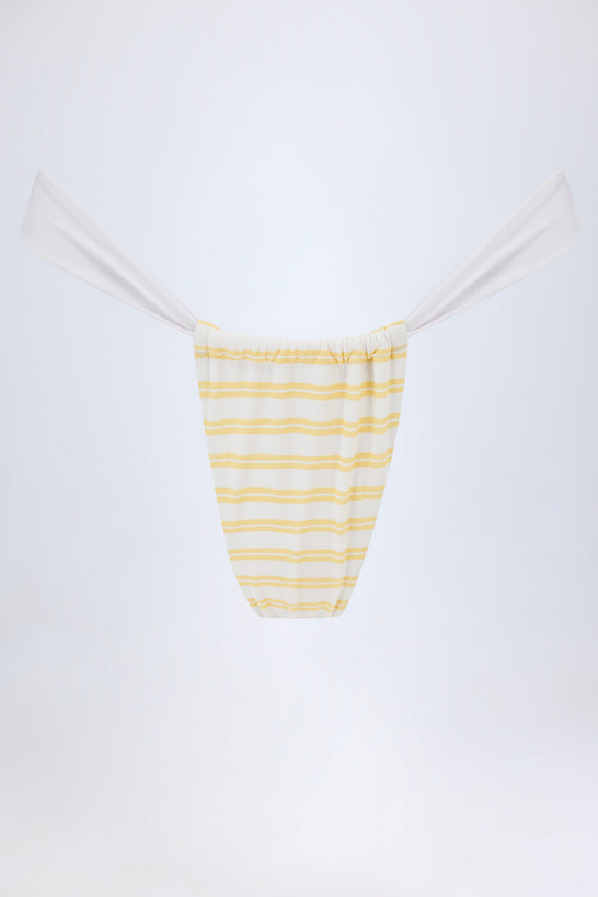 Ruched Cheeky Bikini Bottoms in Lemon Yellow Double Stripe