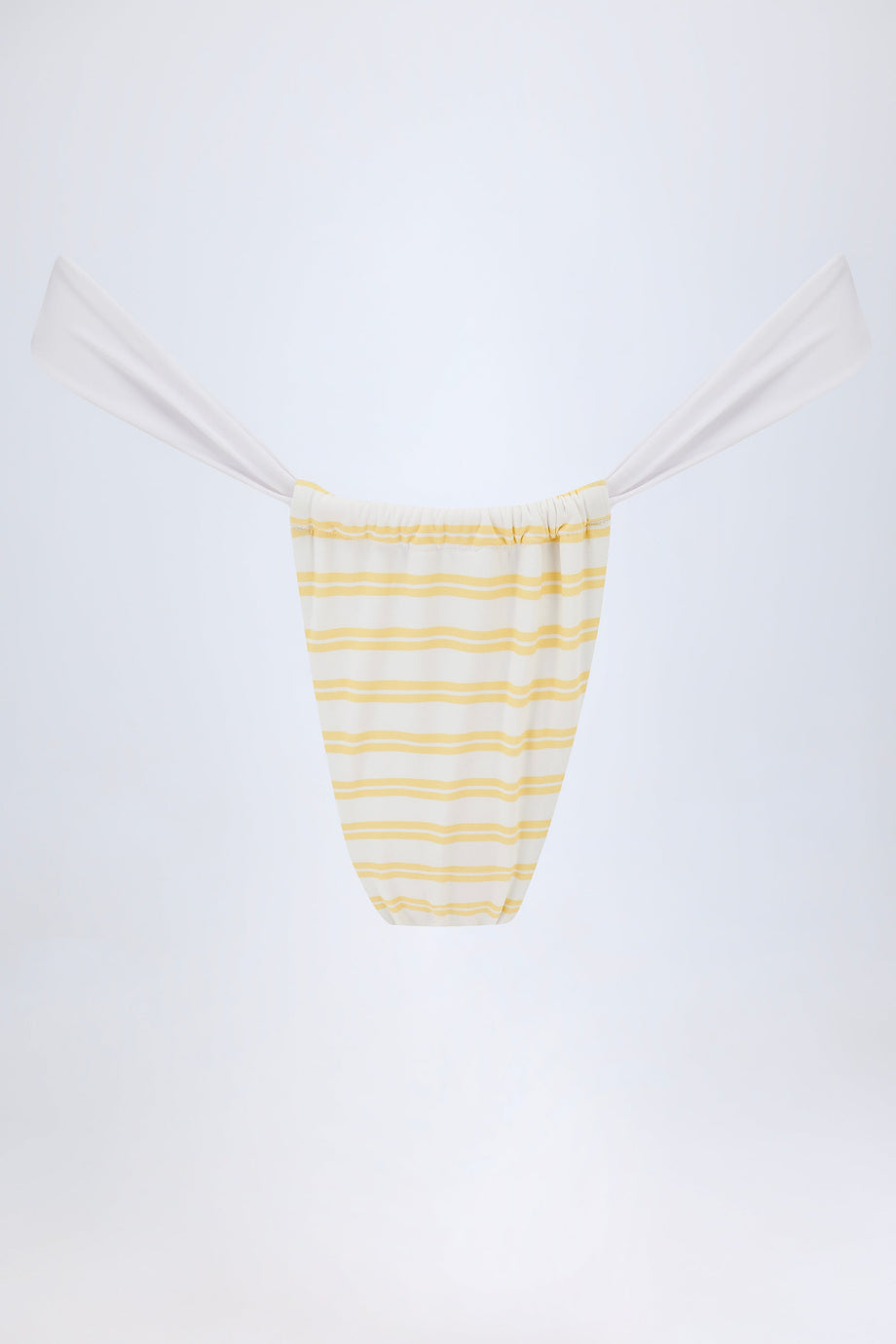 Ruched Cheeky Bikini Bottoms in Lemon Yellow Double Stripe