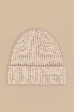 Knit Beanie Hat in Cream Marl