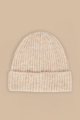 Knit Beanie Hat in Cream Marl