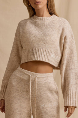 Cropped Knit Jumper in Cream Marl