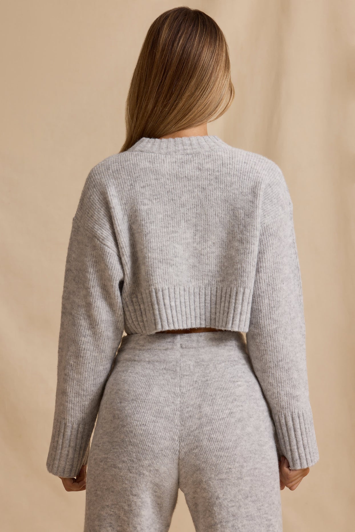 Cropped Knit Jumper in Ice Marl