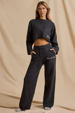 Mid-Rise Wide-Leg Joggers in Charcoal Marl