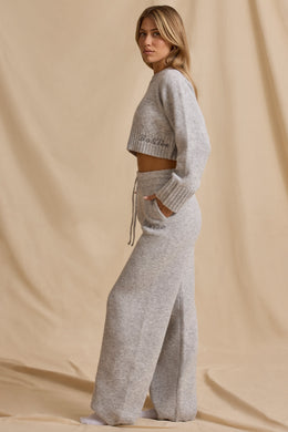 Mid-Rise Wide-Leg Joggers in Ice Marl