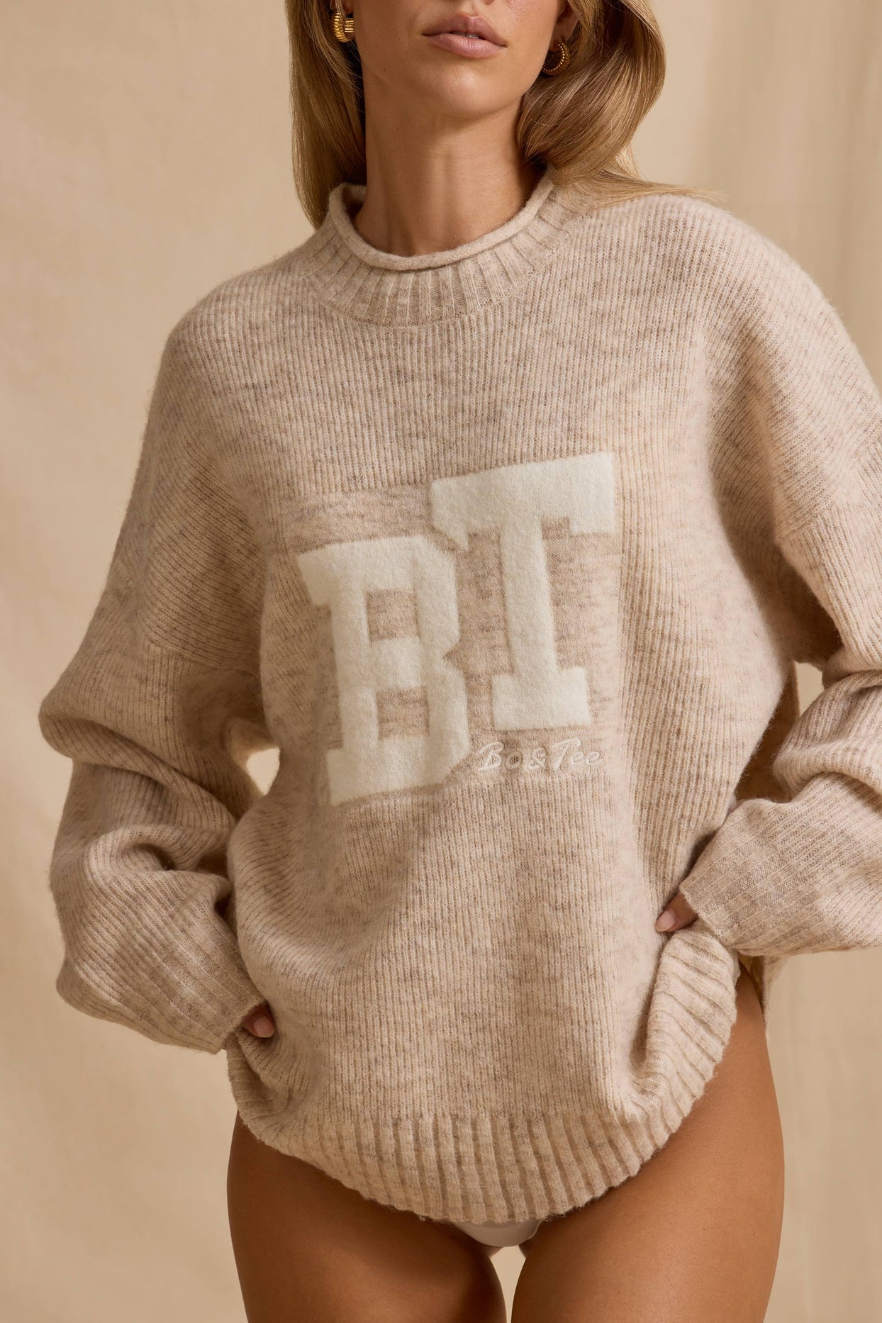 Oversized Knit Jumper in Cream Marl