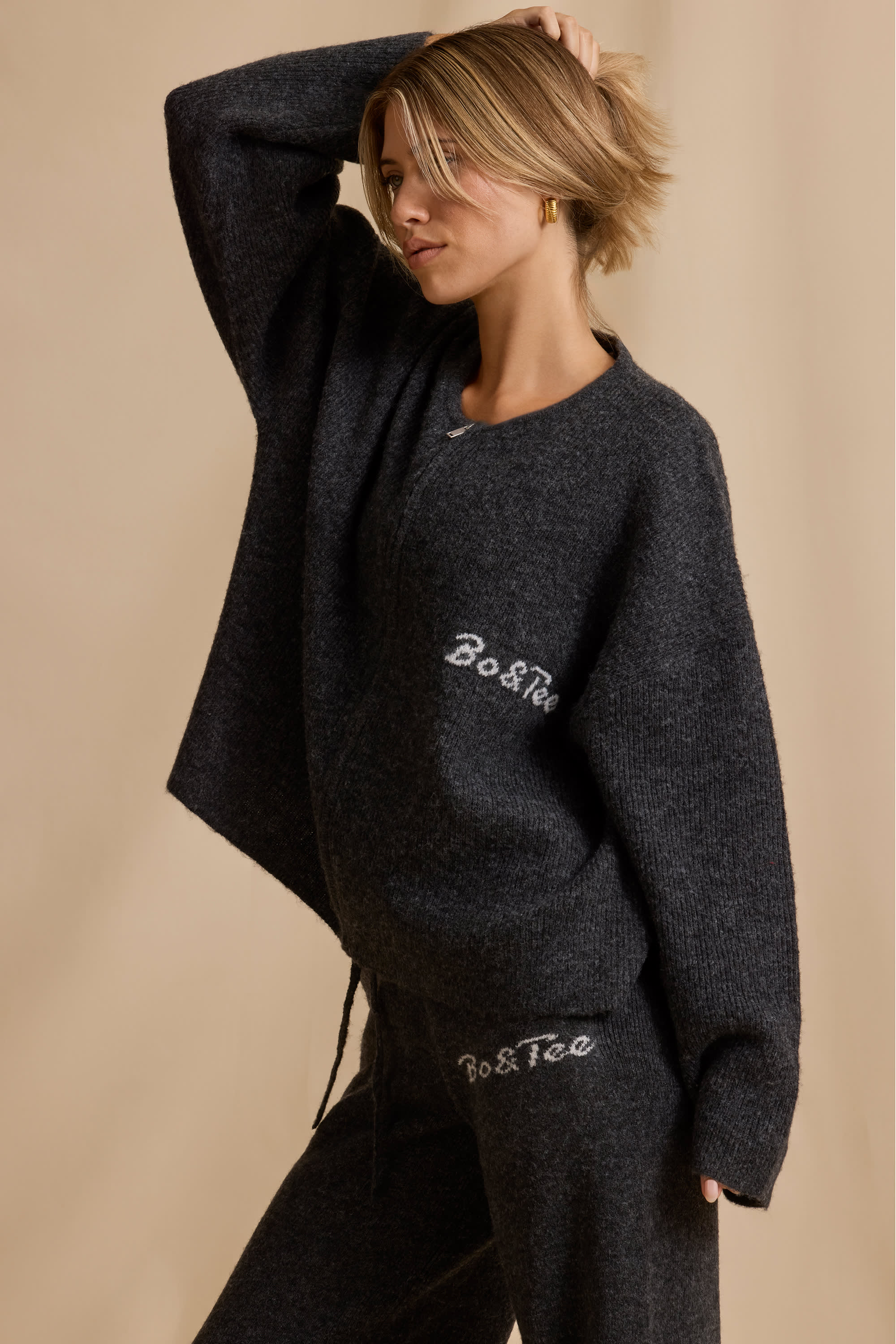 Oversized Zip-Up Cardigan in Charcoal Marl | Oh Polly
