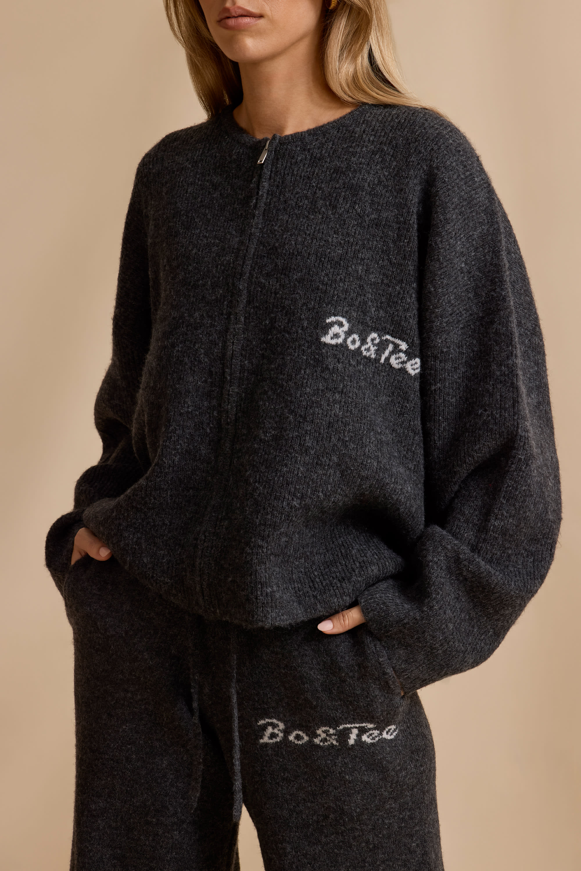 Oversized Zip-Up Cardigan in Charcoal Marl | Oh Polly