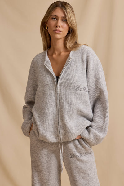 Oversized Zip-Up Cardigan in Ice Marl | Oh Polly