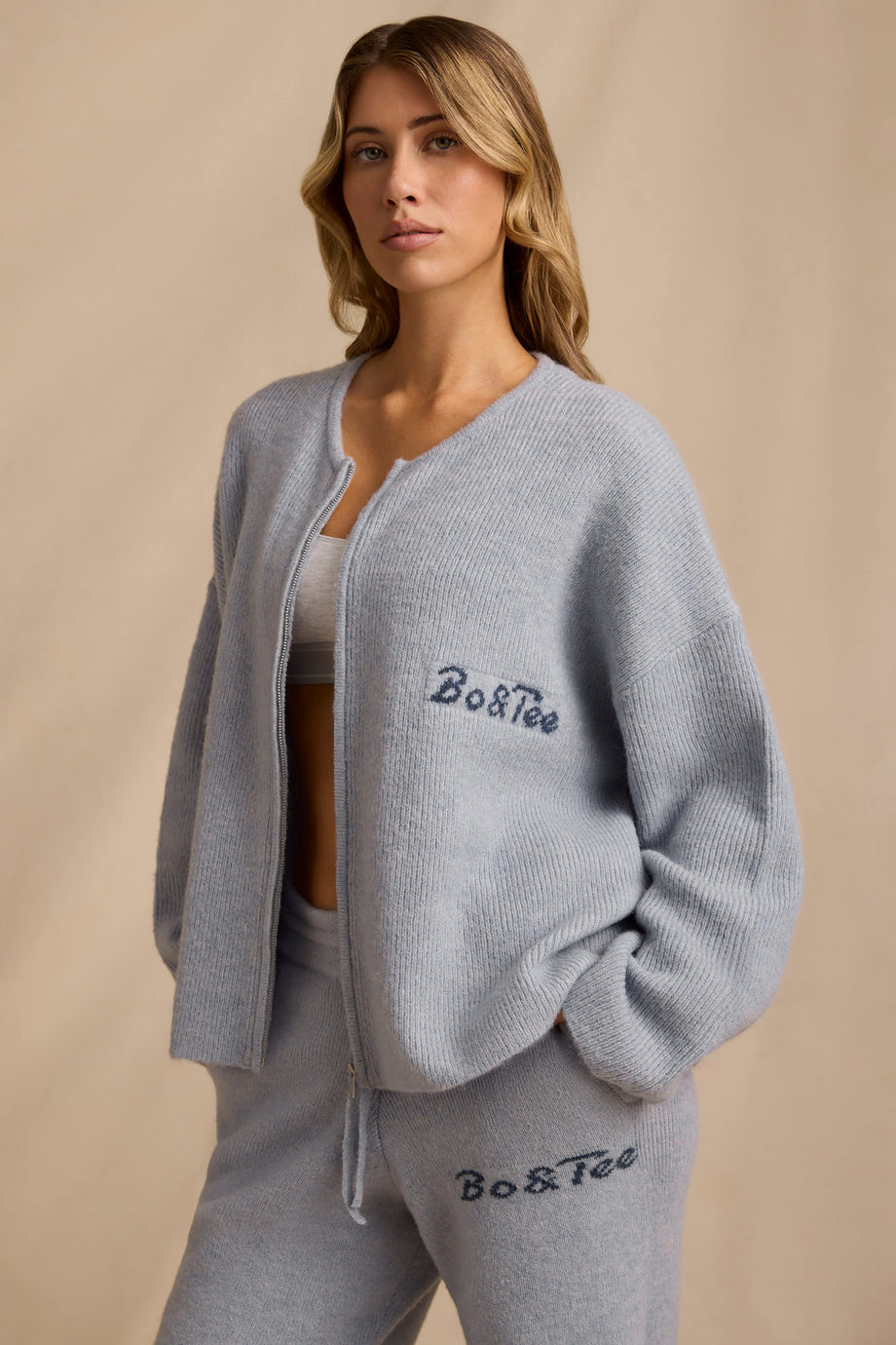 Oversized Zip-Up Cardigan in Soft Blue