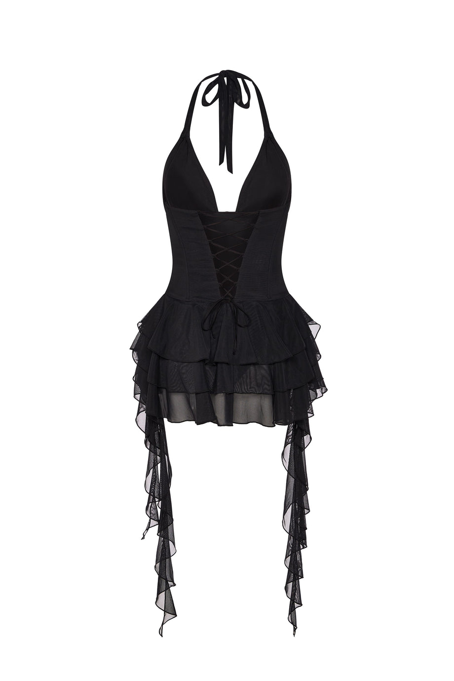 Ruffled Halterneck Bodysuit in Black