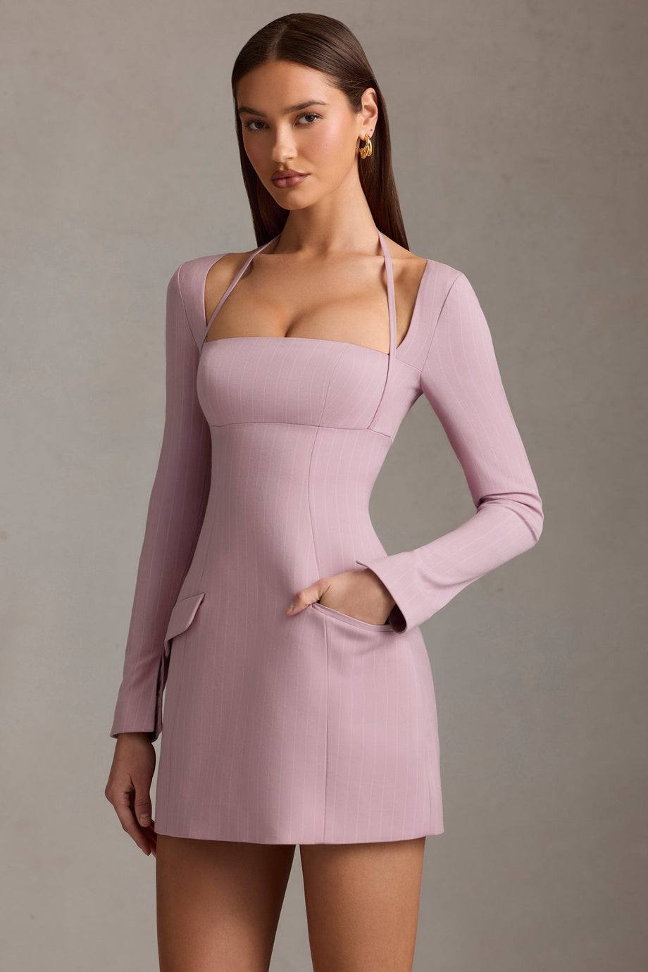 Pinstripe Structured A-Line Mini Dress in Mauve
