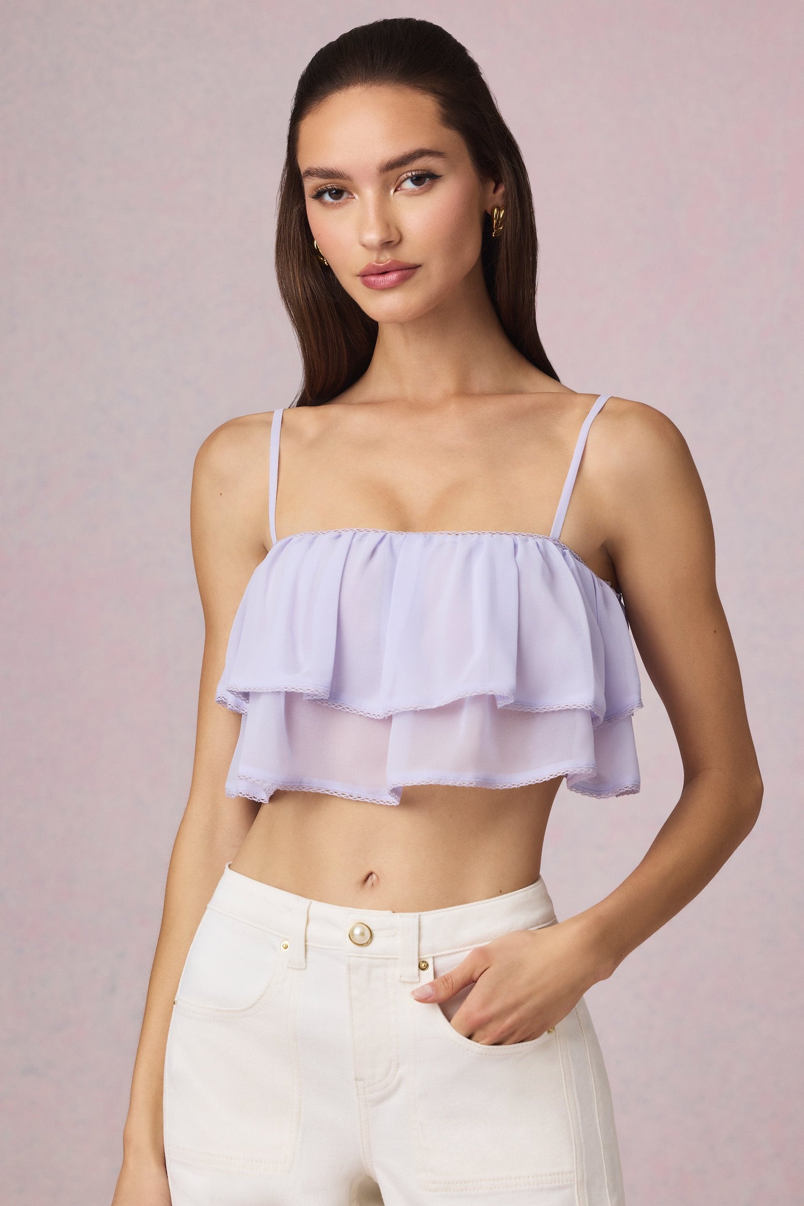 Ruffled Cropped Camisole Top in Lilac - 1