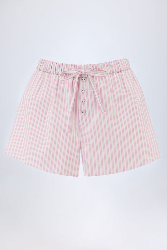 Mid-Rise Shorts in Soft Mauve Stripe