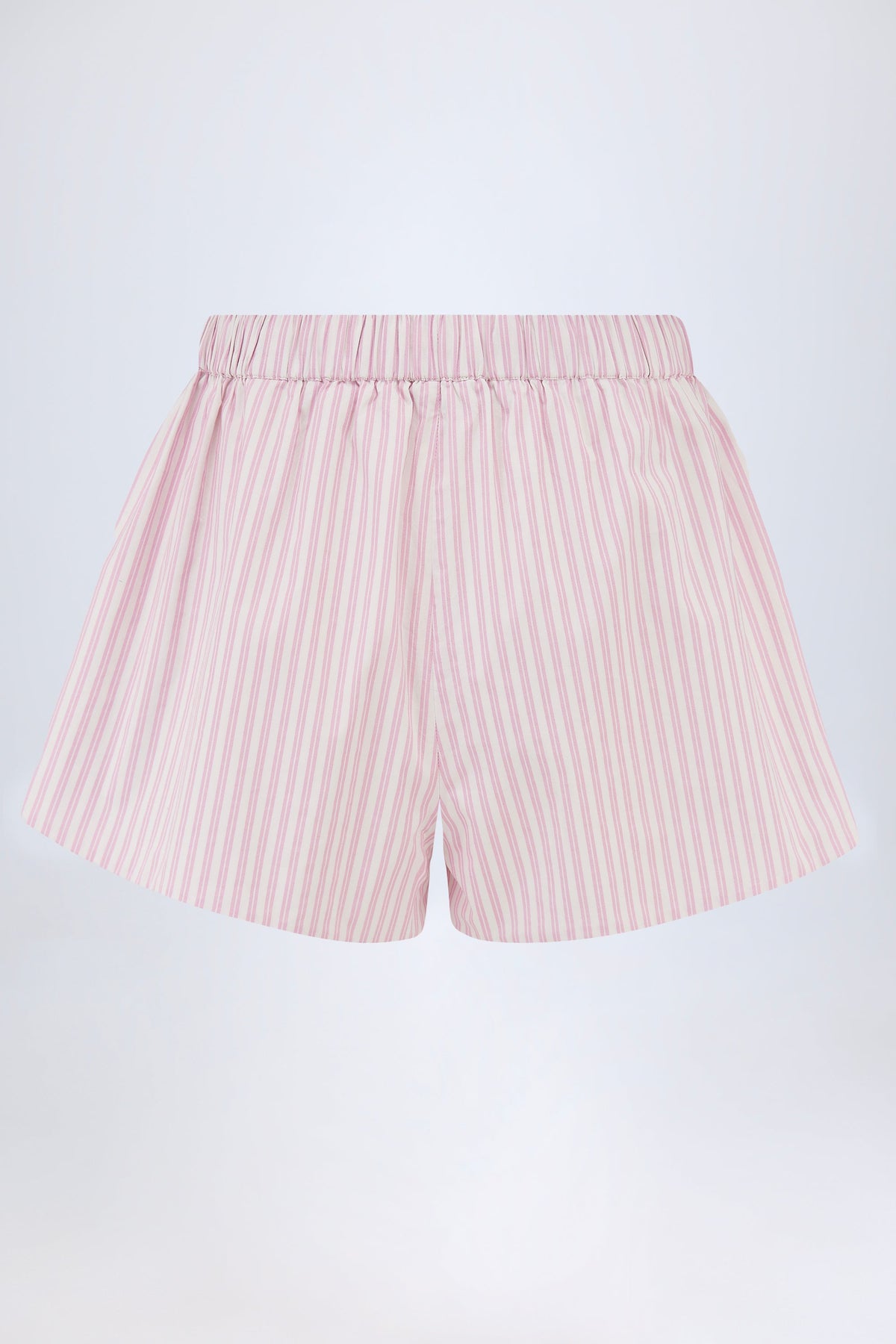 Mid-Rise Cotton-Poplin Shorts in Pink Stripe