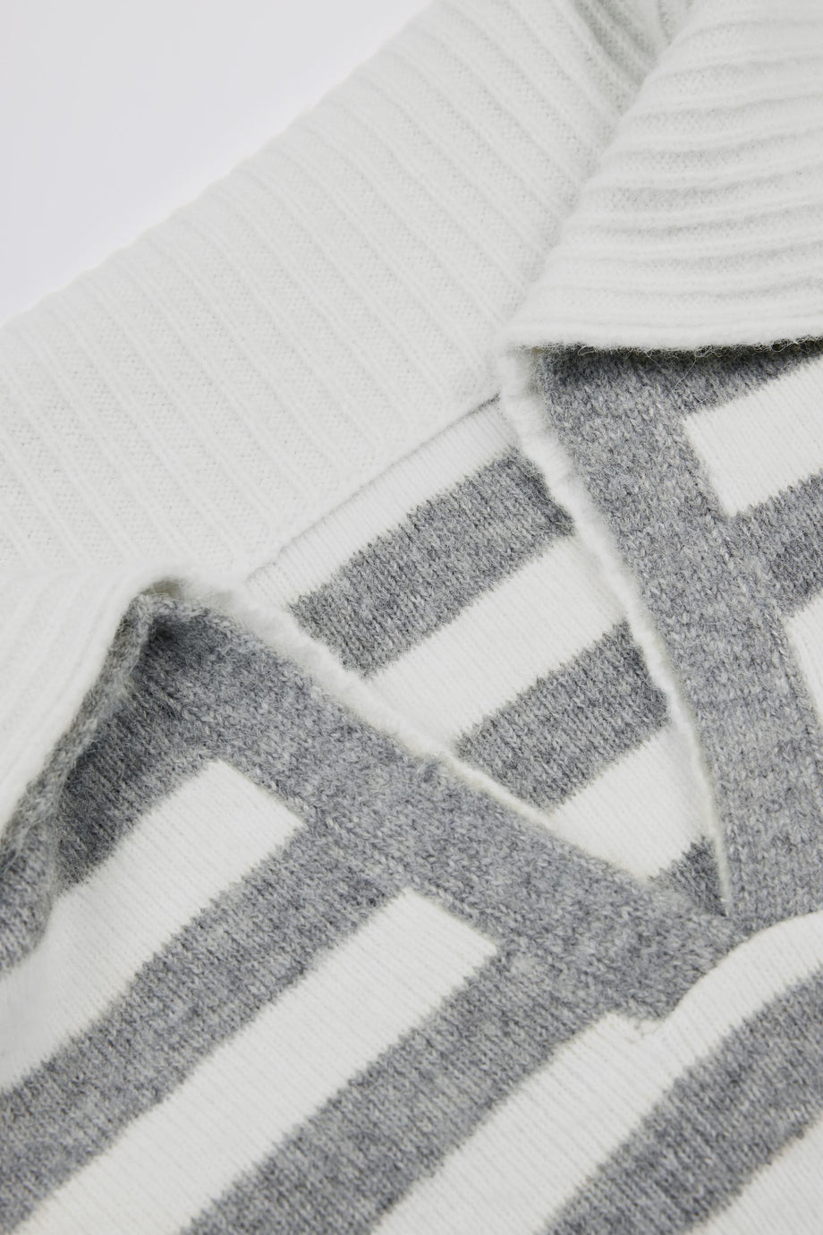 Layered Collar Cropped Knit Jumper in Grey Stripe
