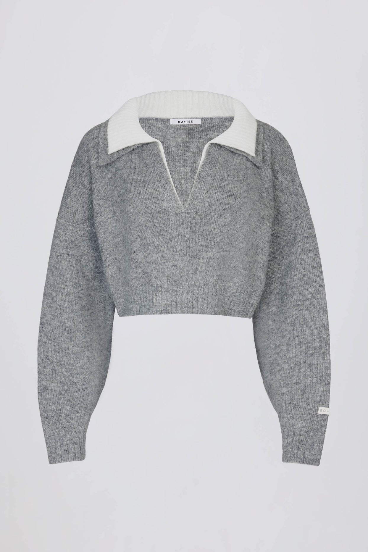 Layered Collar Cropped Knit Jumper in Grey