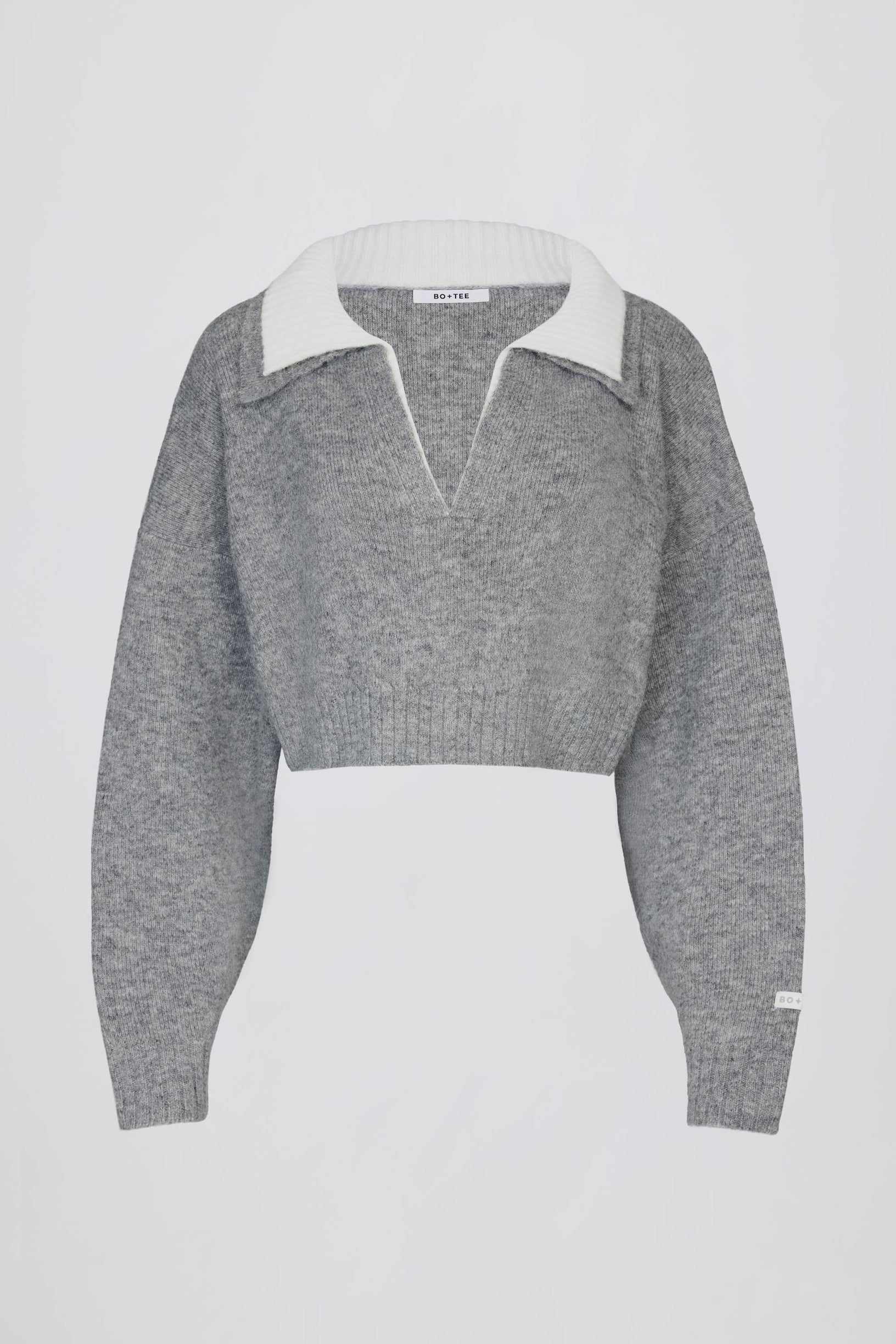 Soft Knit Layered Collar Cropped Jumper in Grey - 1