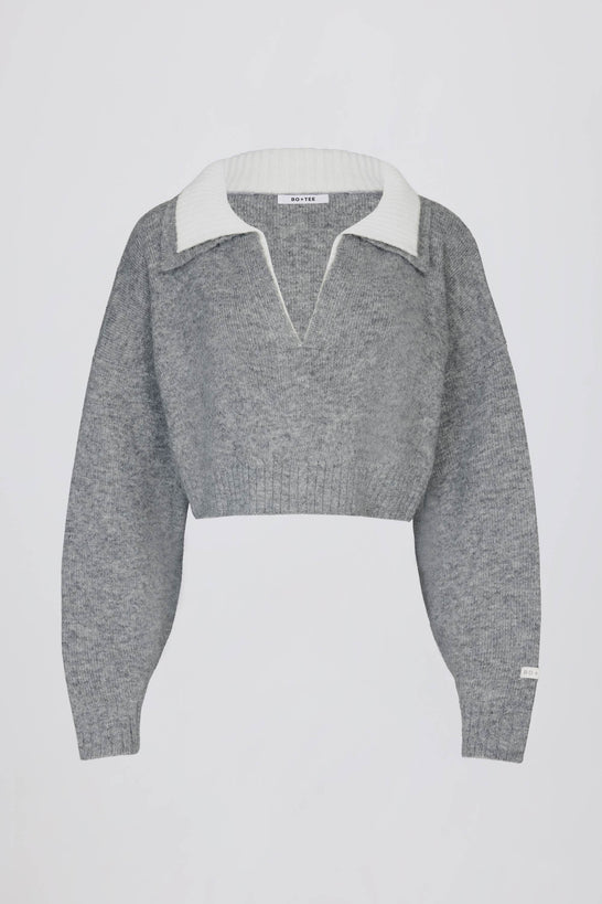 Layered Collar Cropped Knit Jumper in Grey