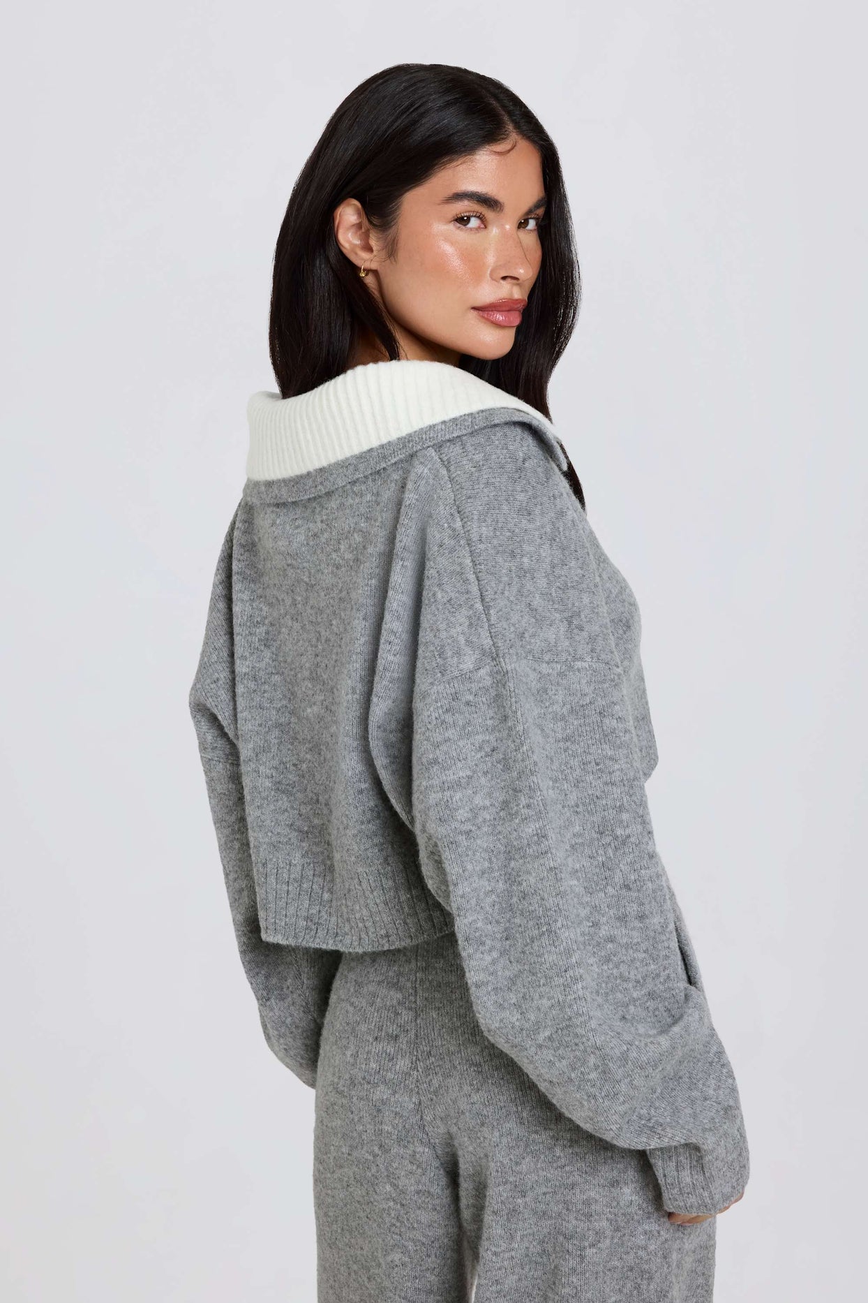 Layered Collar Cropped Knit Jumper in Grey