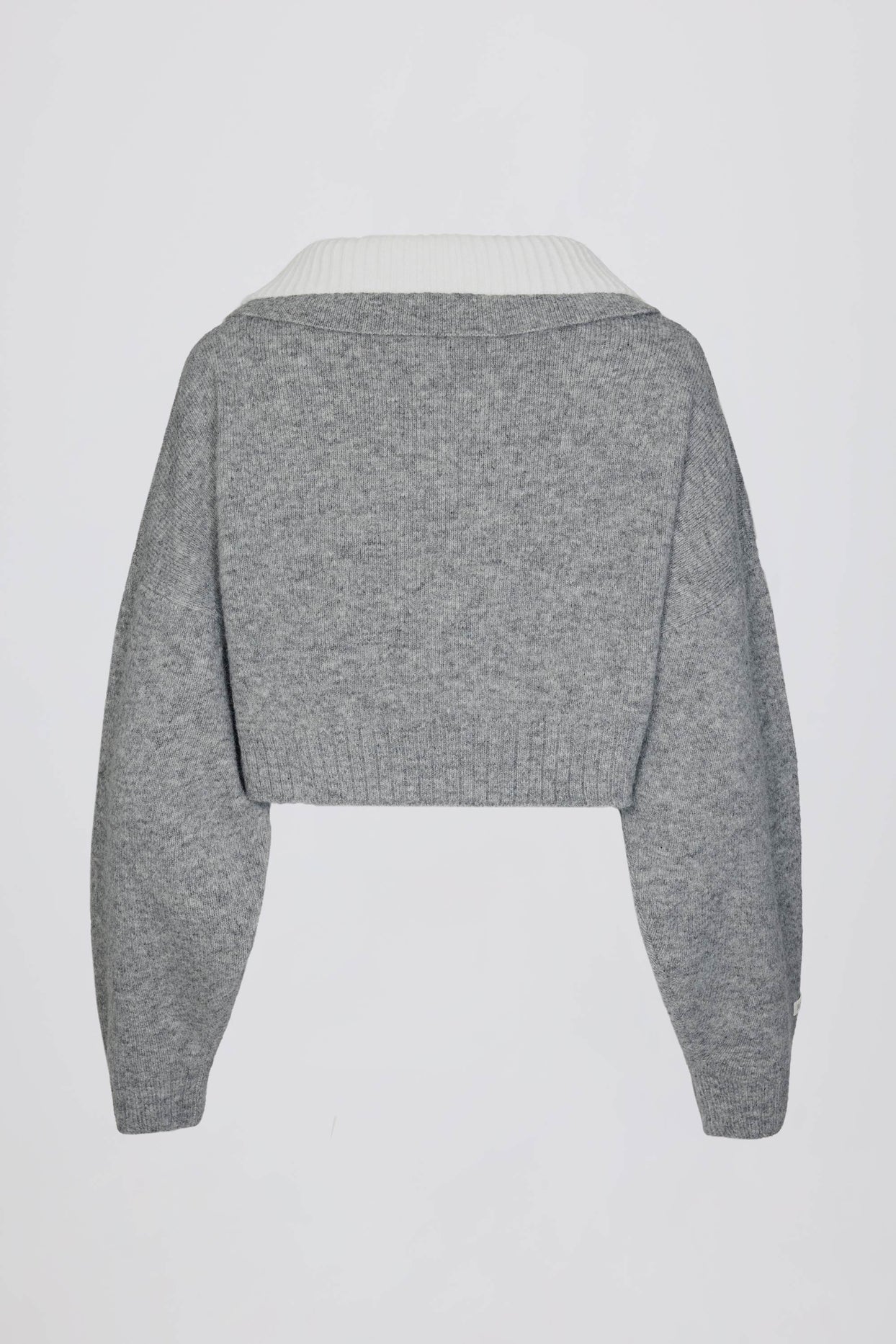 Layered Collar Cropped Knit Jumper in Grey