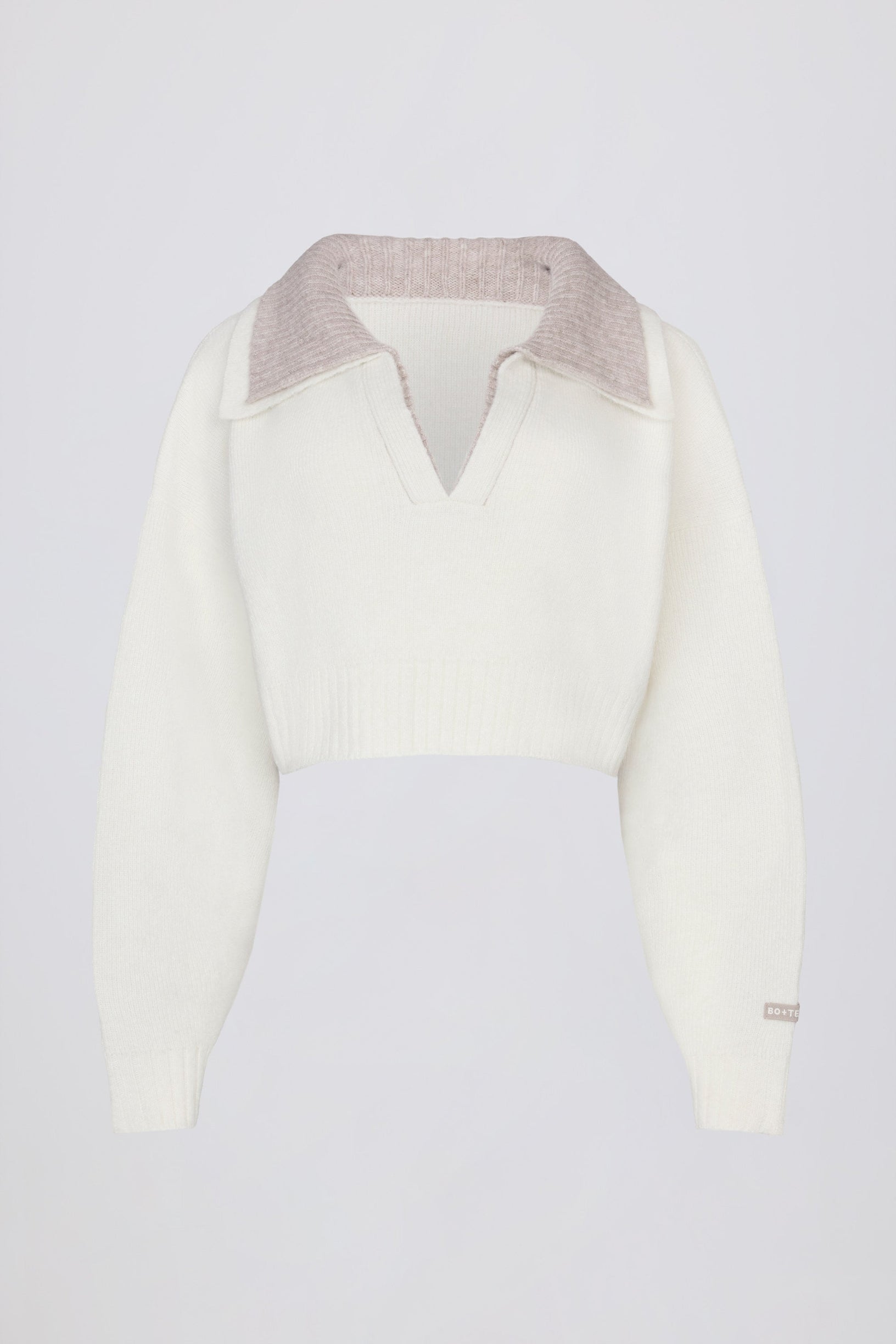 Soft Knit Layered Collar Cropped Jumper in Ivory - 1