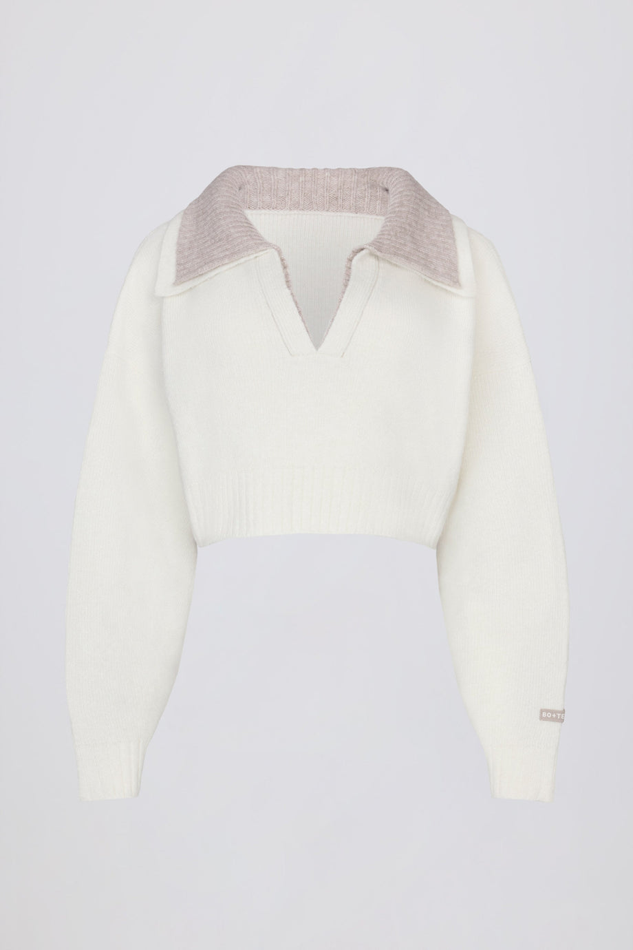 Layered Collar Cropped Knit Jumper in Ivory