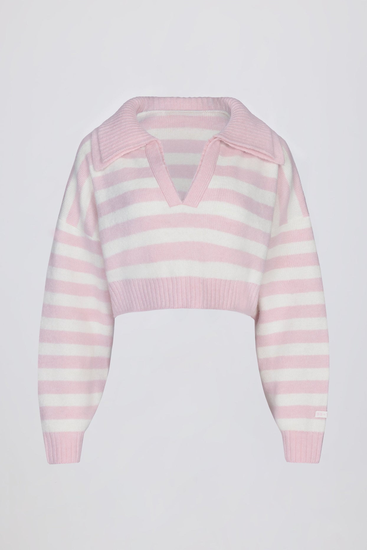 Layered Collar Cropped Knit Jumper in Pink Stripe