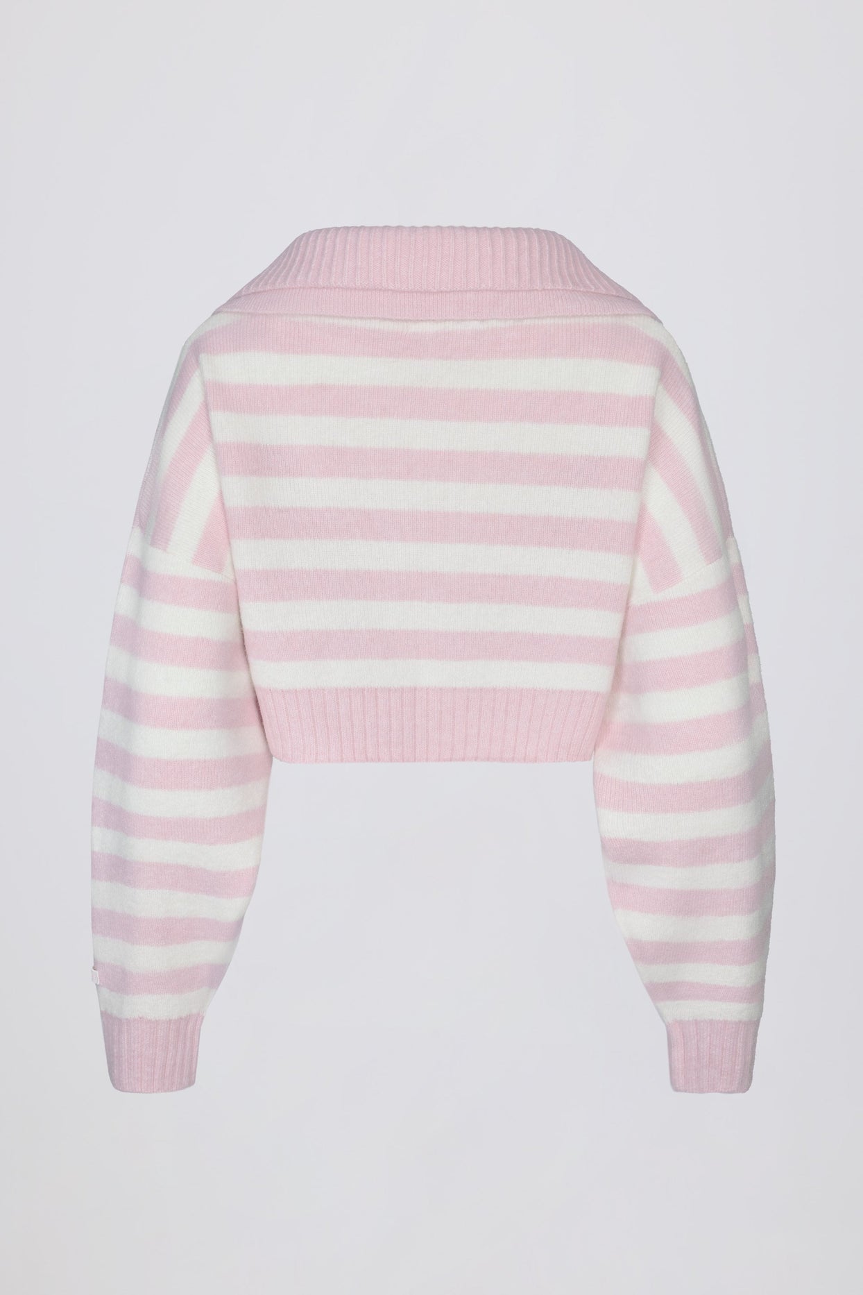 Layered Collar Cropped Knit Jumper in Pink Stripe