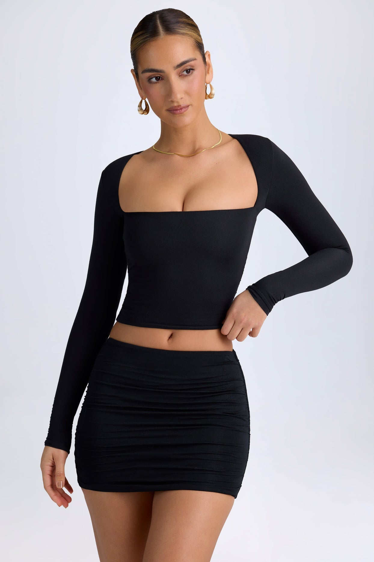 Modal Halterneck Ruched Top in Black