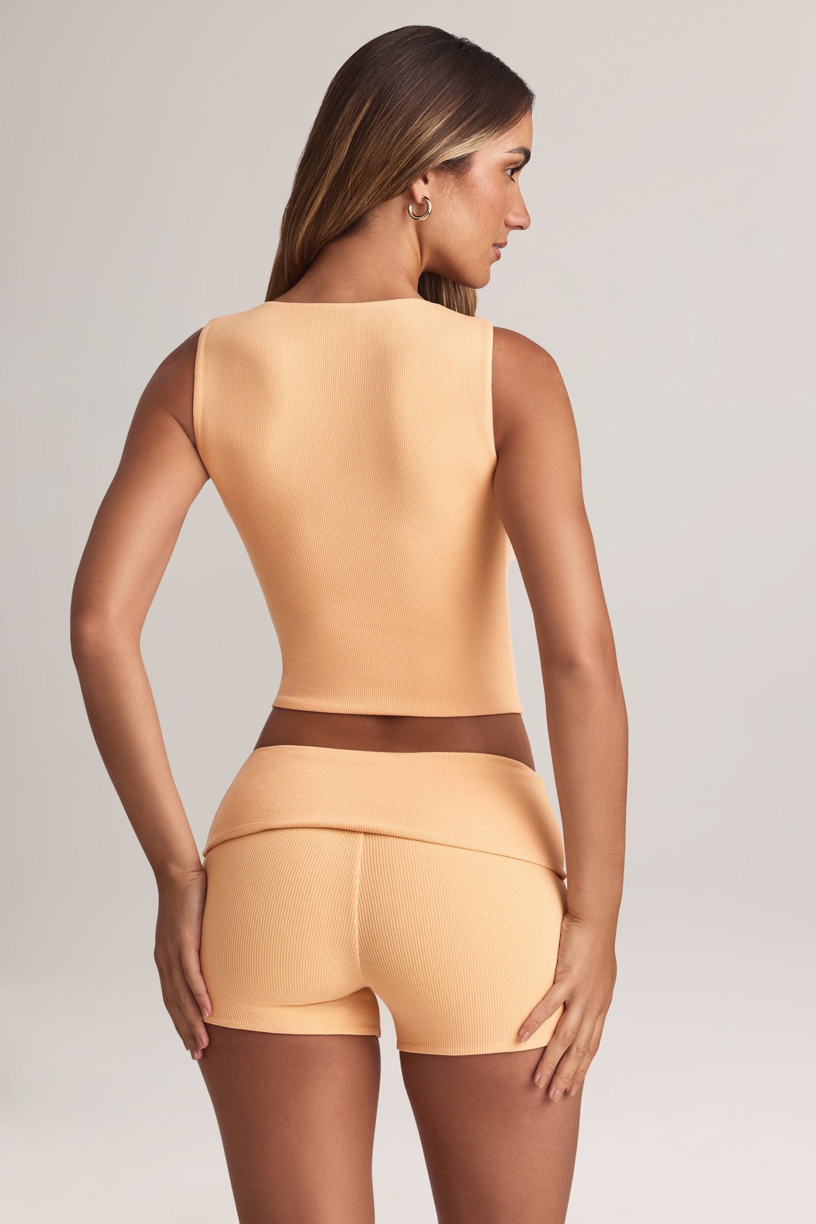 Modal Ribbed Button-Up Vest Top in Peach - 2